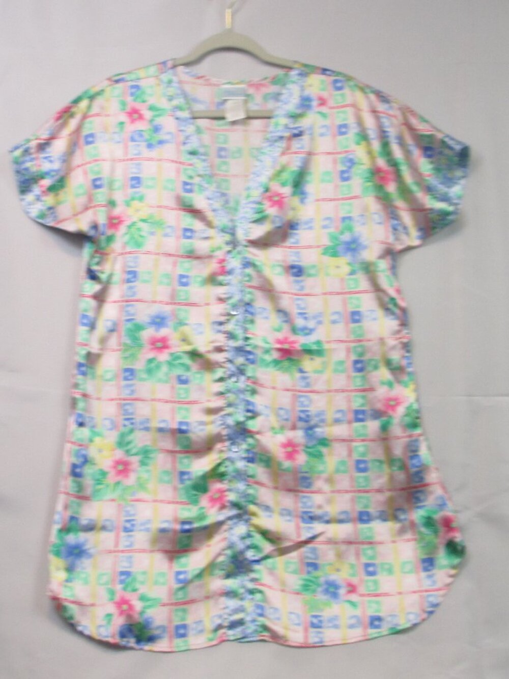 Vintage Sleep Solutions Luxury Floral Multicolor V Neck Satin Nightgown Large